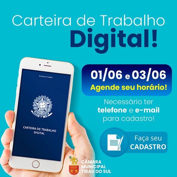 A Câmara Municipal estará disponibilizando suas dependências para Emissão de Carteira de Trabalho digital